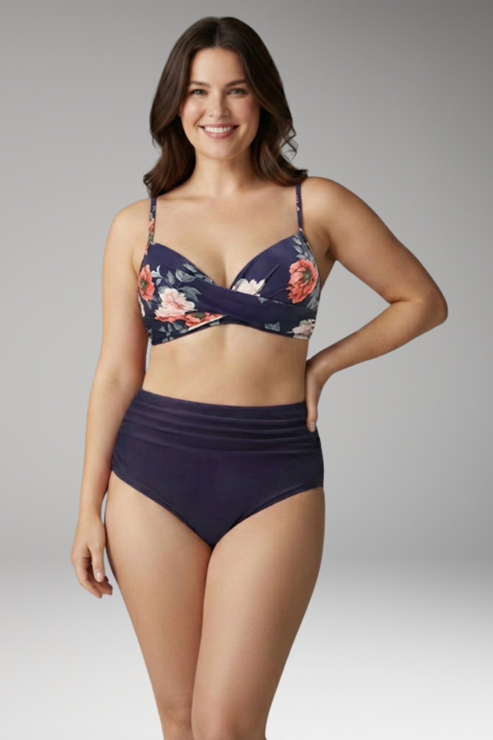 Women's Two-Piece Bikini Set with Floral Print and Adjustable Straps