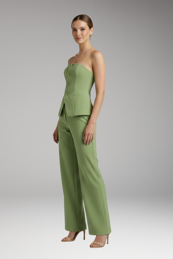 Women's Two-Piece Outfit with Strapless Top and Wide-Leg Pants