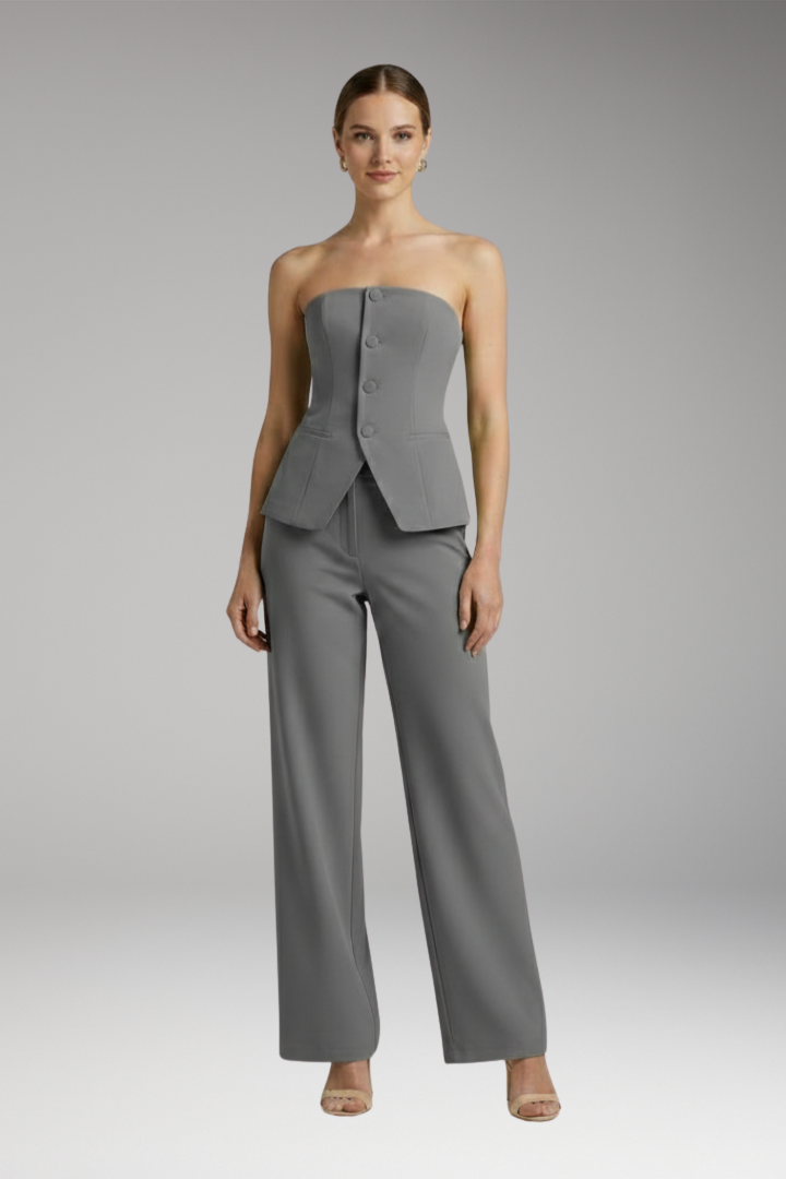 Women's Two-Piece Outfit with Strapless Top and Wide-Leg Pants