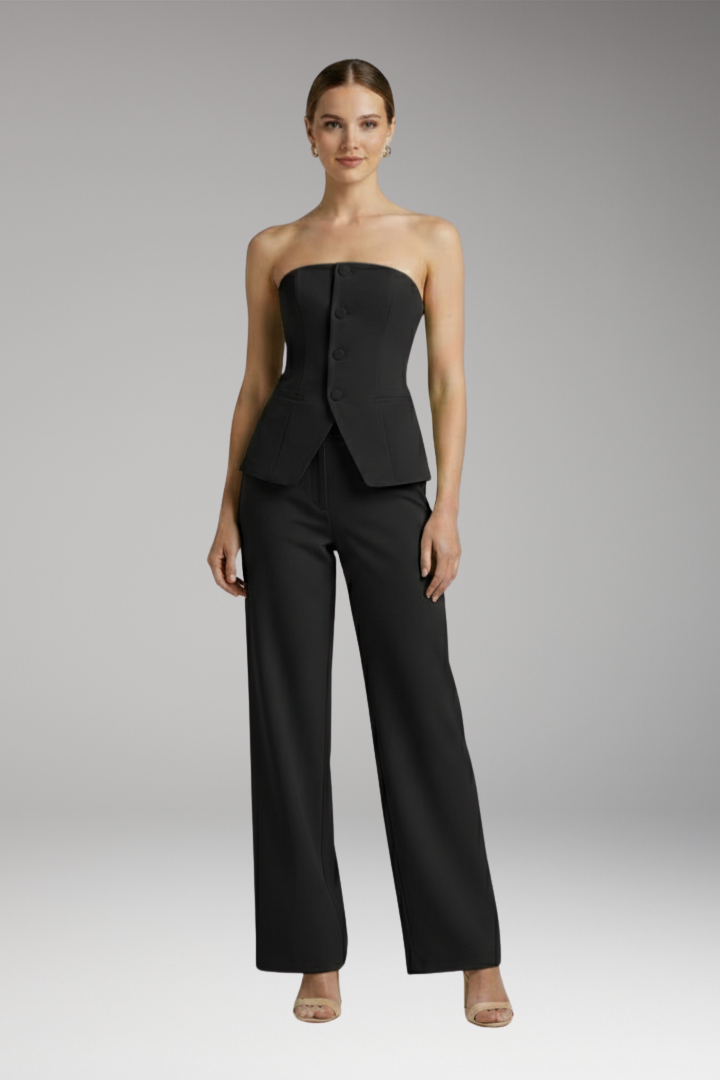 Women's Two-Piece Outfit with Strapless Top and Wide-Leg Pants