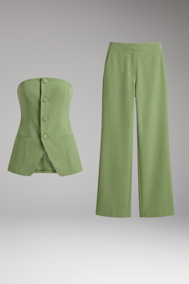 Women's Two-Piece Outfit with Strapless Top and Wide-Leg Pants