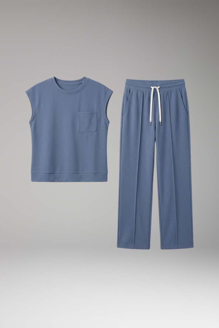 Women's Two-Piece Set with Cap Sleeves and Elastic Waistband