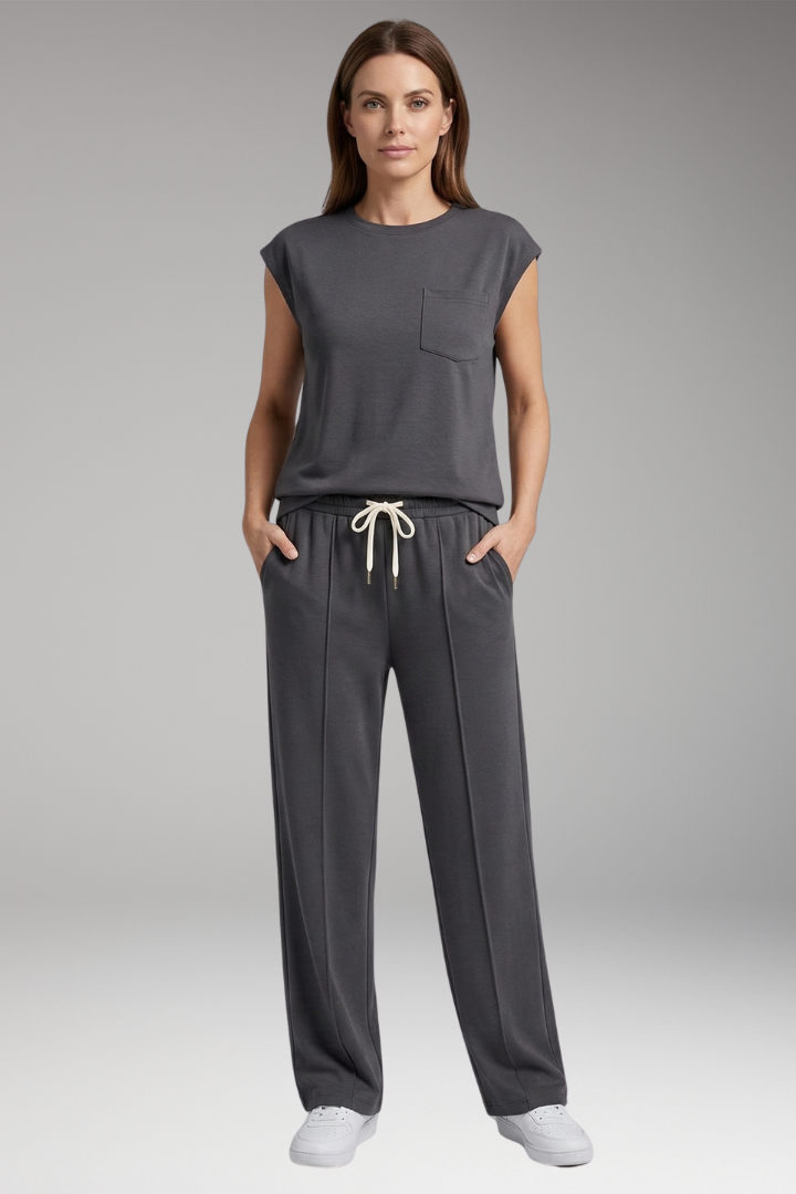 Women's Two-Piece Set with Cap Sleeves and Elastic Waistband