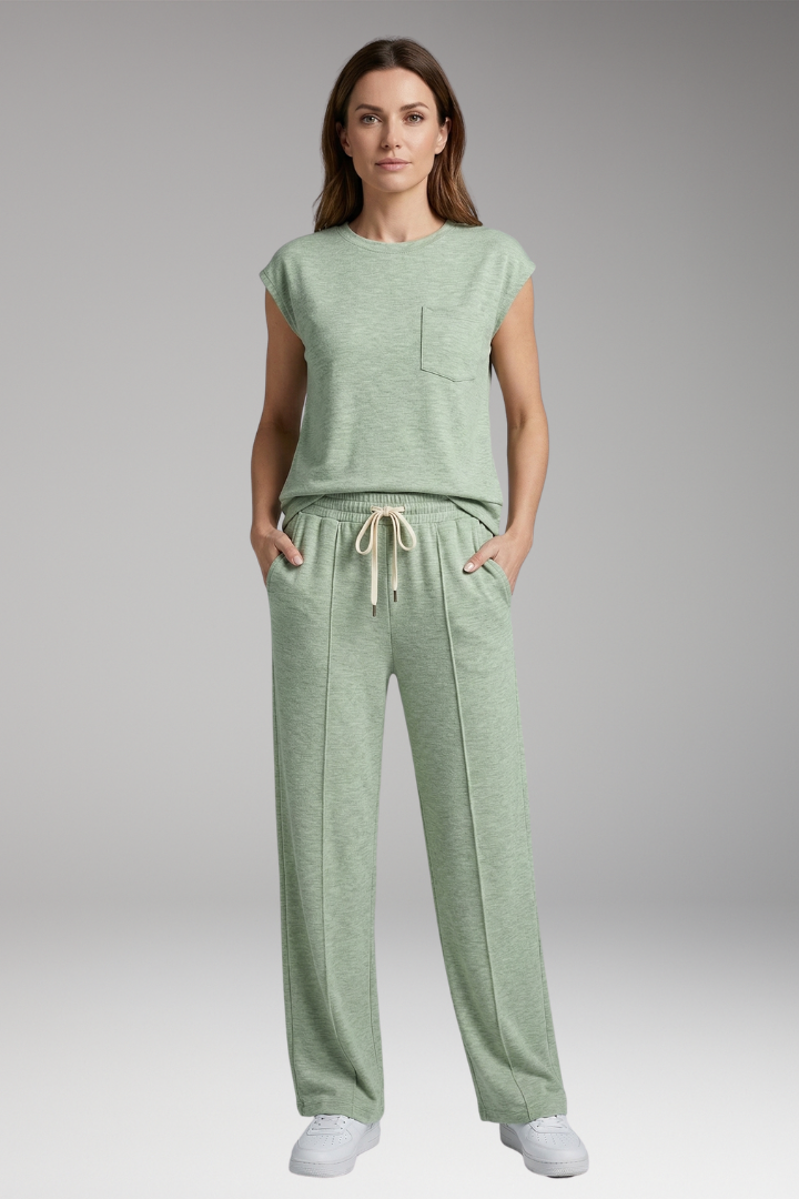 Women's Two-Piece Set with Cap Sleeves and Elastic Waistband