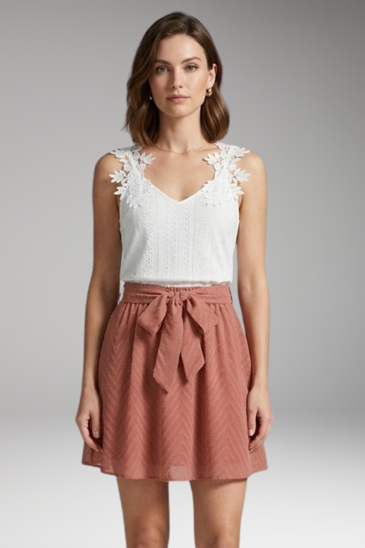 Women's Two-Piece Set with Lace Top and Mini Skirt