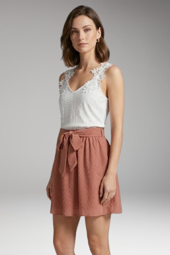 Women's Two-Piece Set with Lace Top and Mini Skirt