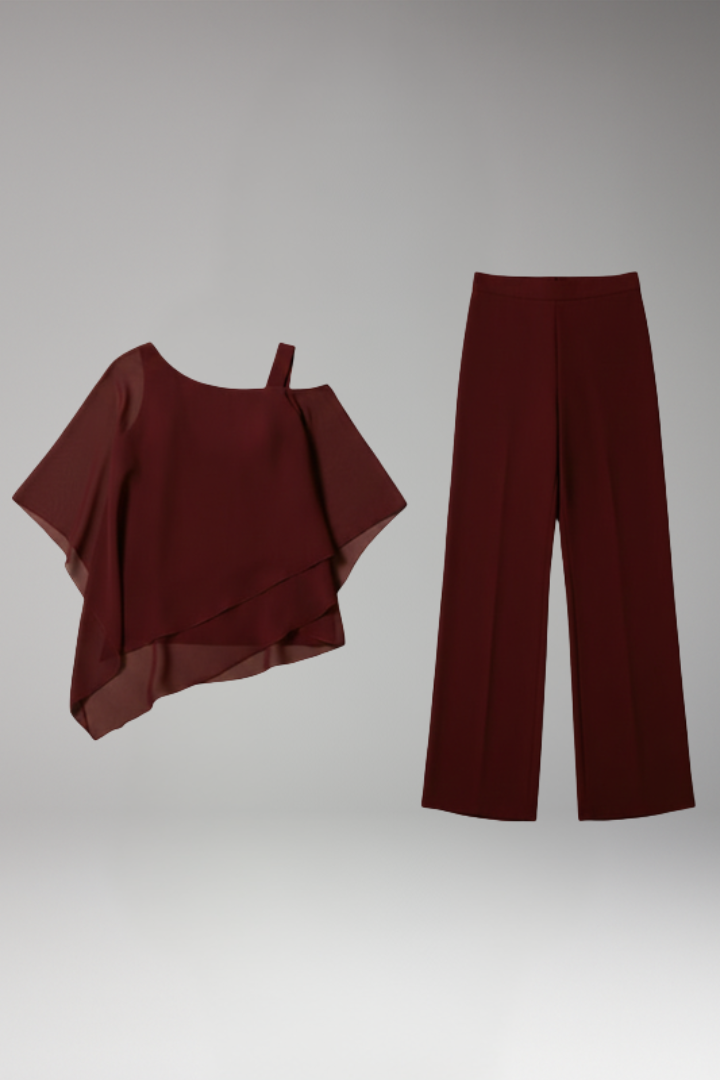 Women's Two-Piece Set with Layered Top and Pants