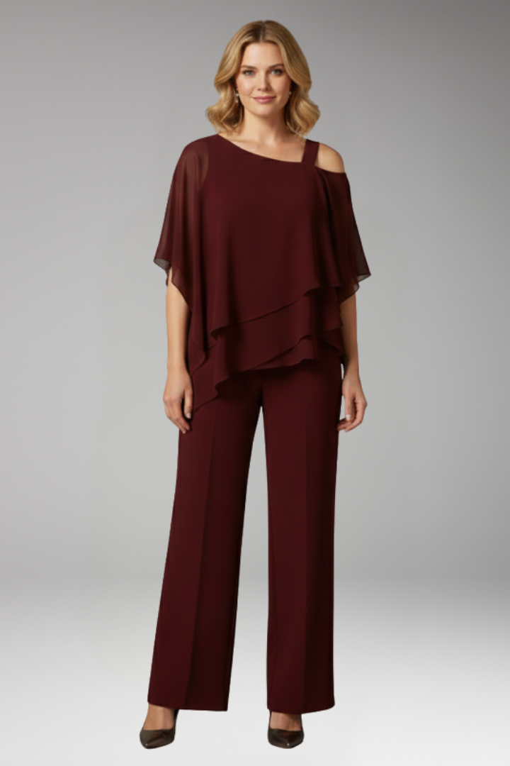 Women's Two-Piece Set with Layered Top and Pants