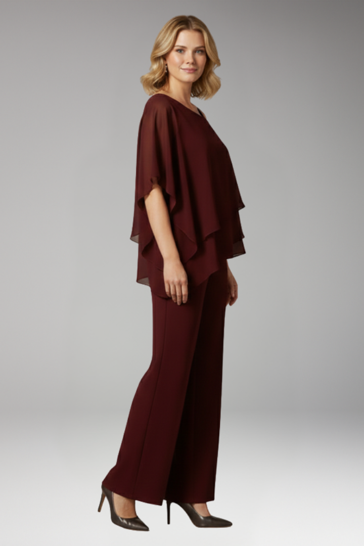 Women's Two-Piece Set with Layered Top and Pants