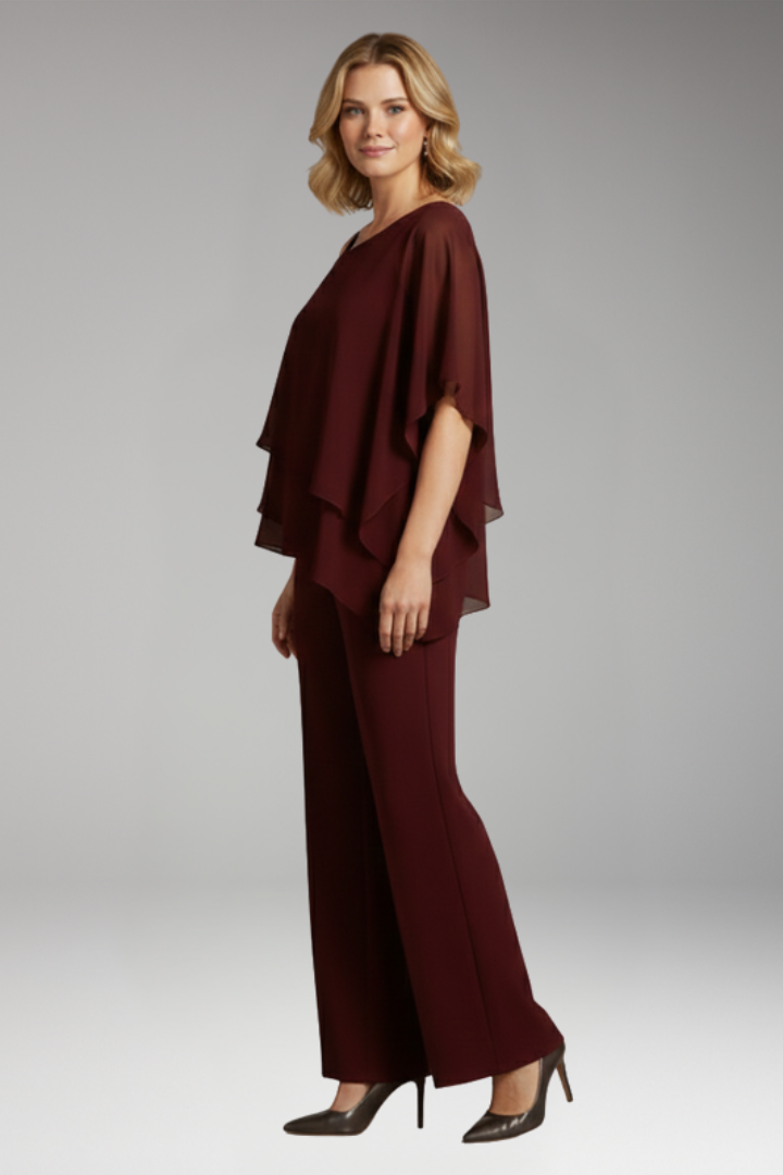 Women's Two-Piece Set with Layered Top and Pants