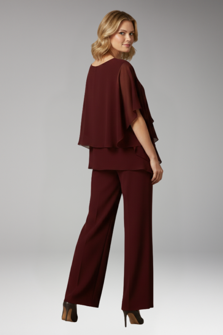 Women's Two-Piece Set with Layered Top and Pants
