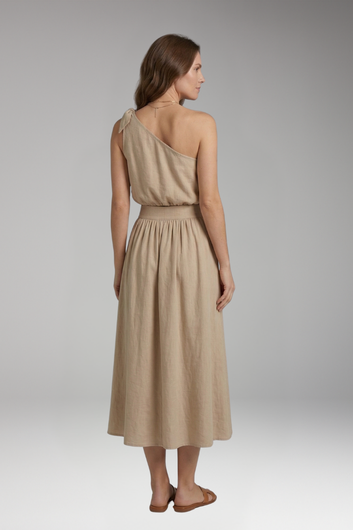 Women's Two-Piece Set with One-Shoulder Top and Midi Skirt