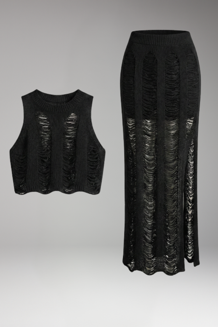 Women's Two-Piece Set with Sleeveless Crop Top