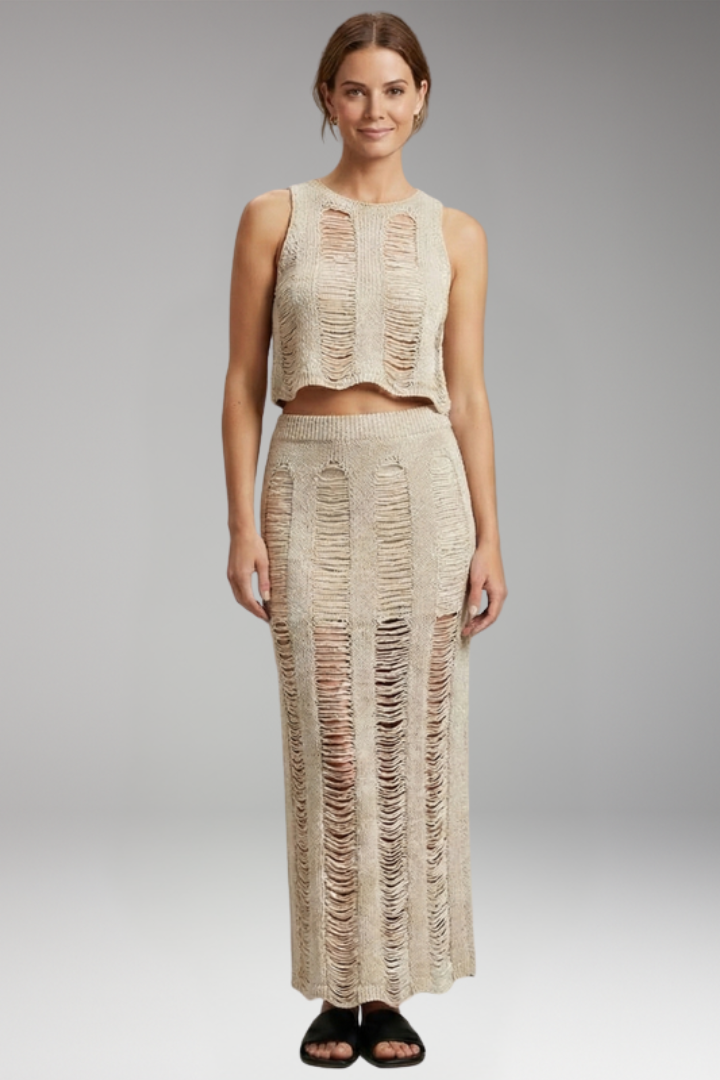 Women's Two-Piece Set with Sleeveless Crop Top