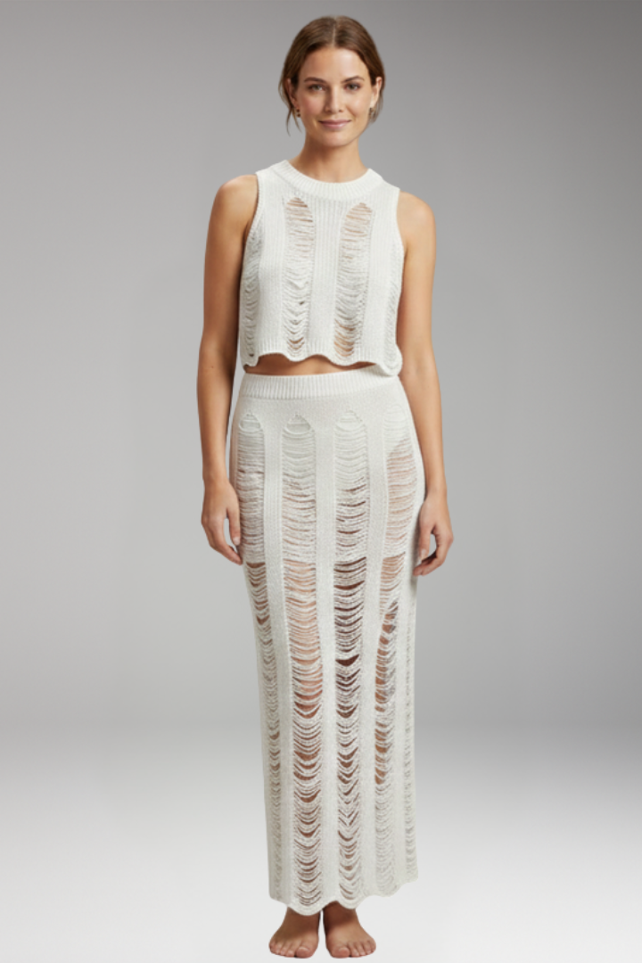 Women's Two-Piece Set with Sleeveless Crop Top