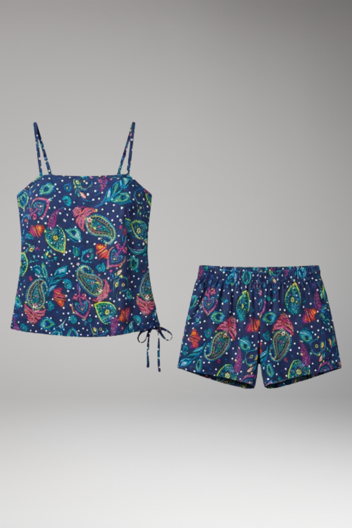 Women's Two-Piece Set with Sleeveless Tank Top and Drawstring Shorts