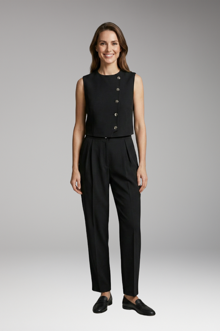 Women's Two-Piece Set with Sleeveless Top and High-Waist Trousers