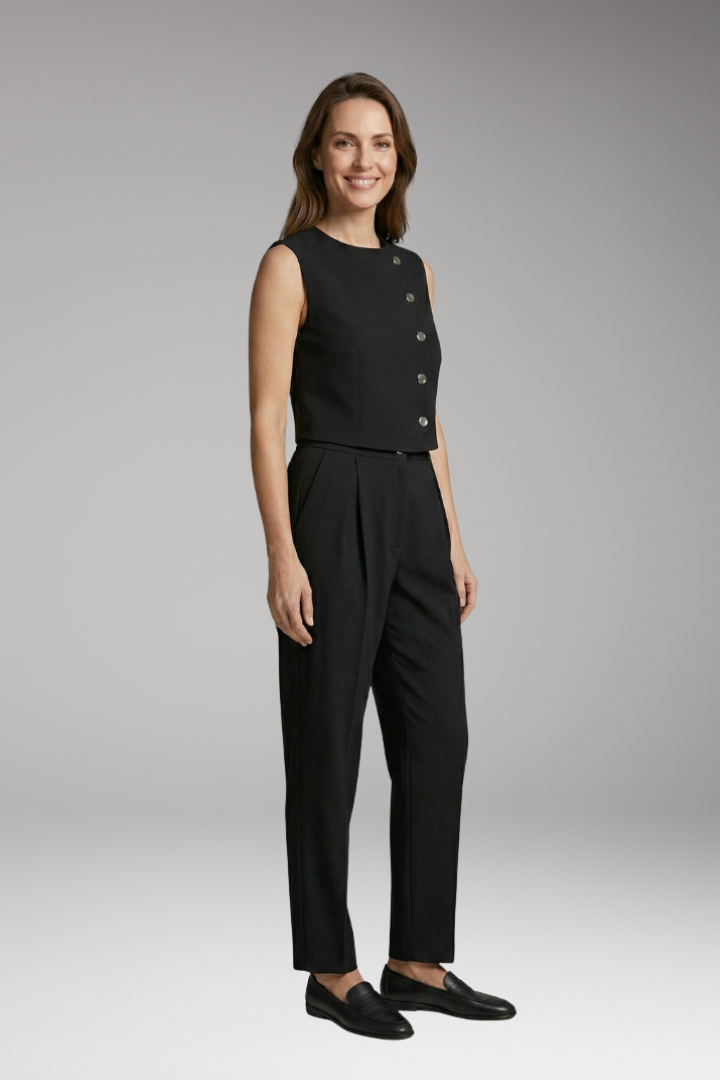 Women's Two-Piece Set with Sleeveless Top and High-Waist Trousers