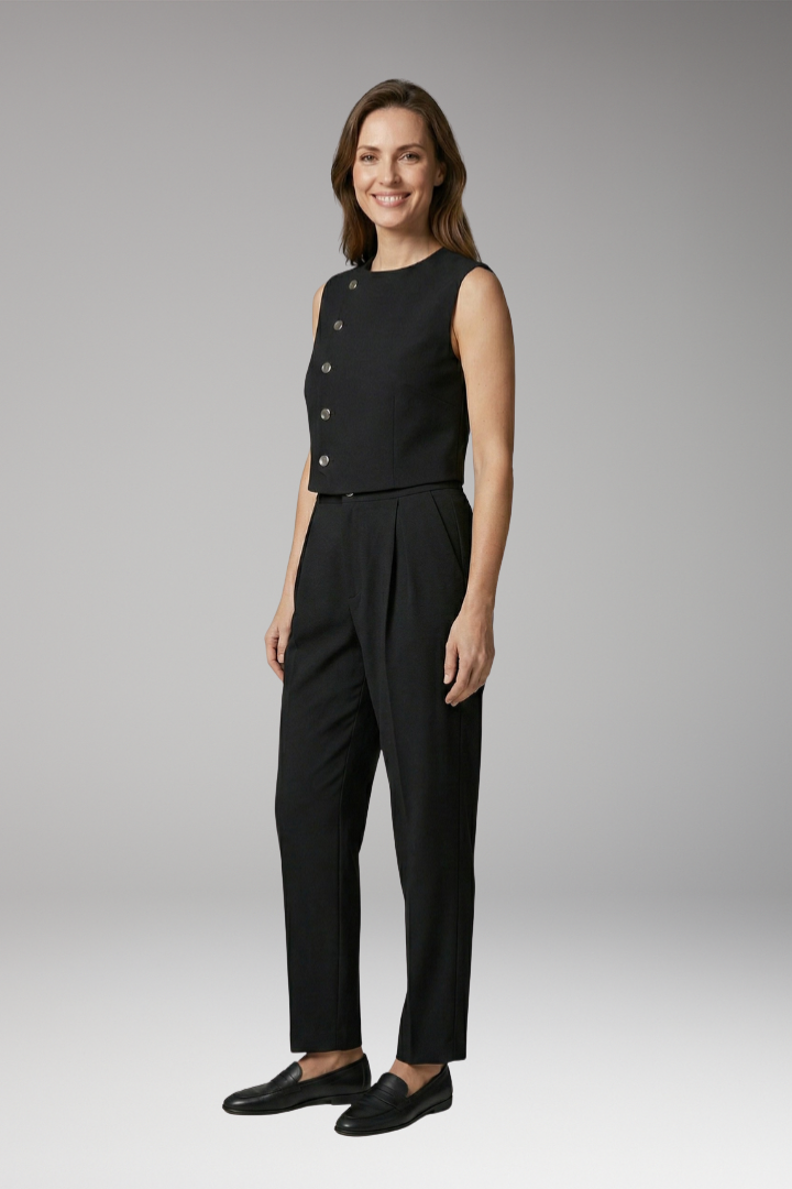 Women's Two-Piece Set with Sleeveless Top and High-Waist Trousers