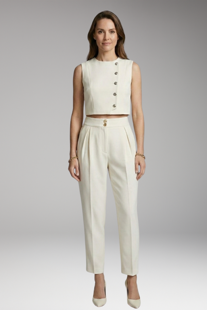 Women's Two-Piece Set with Sleeveless Top and High-Waist Trousers