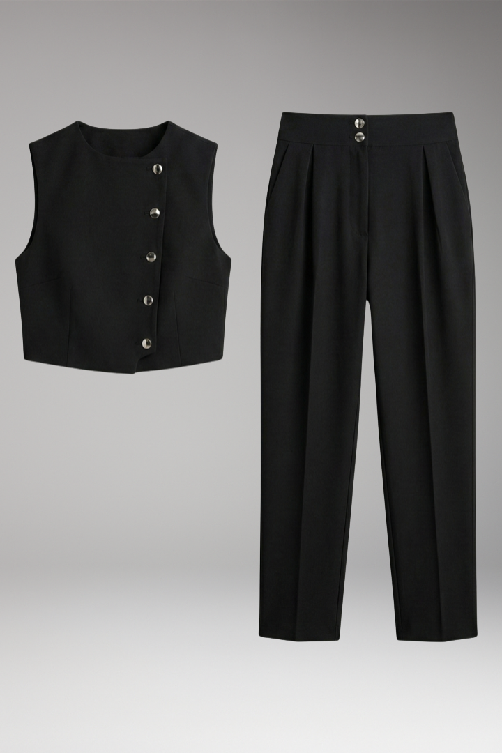 Women's Two-Piece Set with Sleeveless Top and High-Waist Trousers