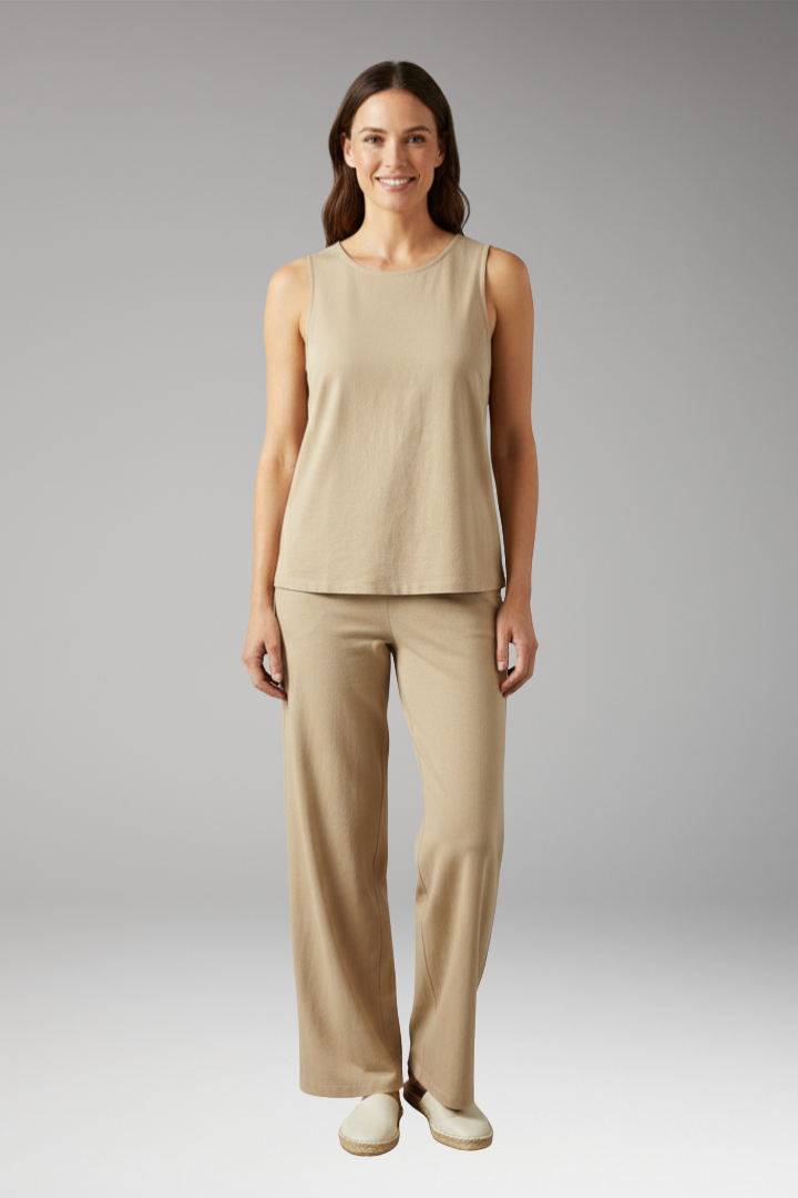 Women's Two-Piece Set with Sleeveless Top and Wide-Leg Pants