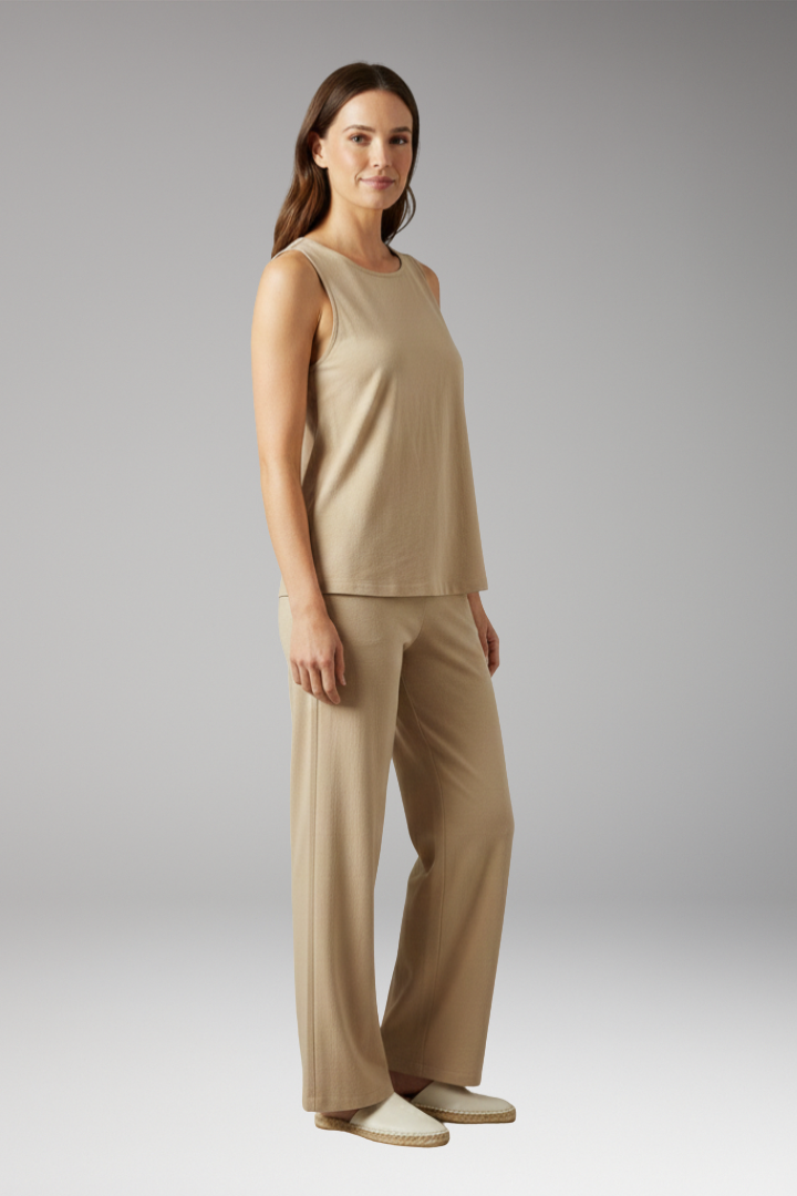 Women's Two-Piece Set with Sleeveless Top and Wide-Leg Pants