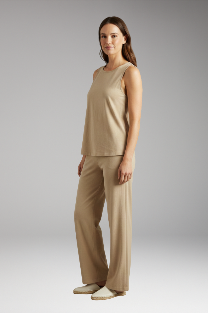 Women's Two-Piece Set with Sleeveless Top and Wide-Leg Pants