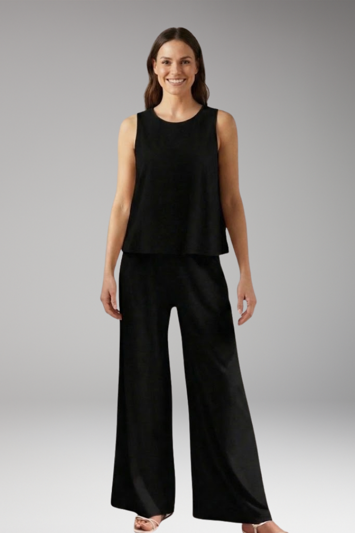 Women's Two-Piece Set with Sleeveless Top and Wide-Leg Pants
