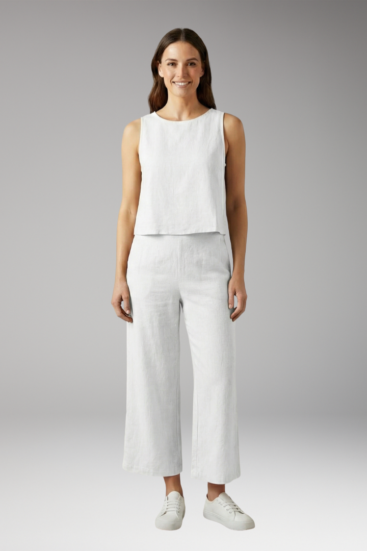 Women's Two-Piece Set with Sleeveless Top and Wide-Leg Pants