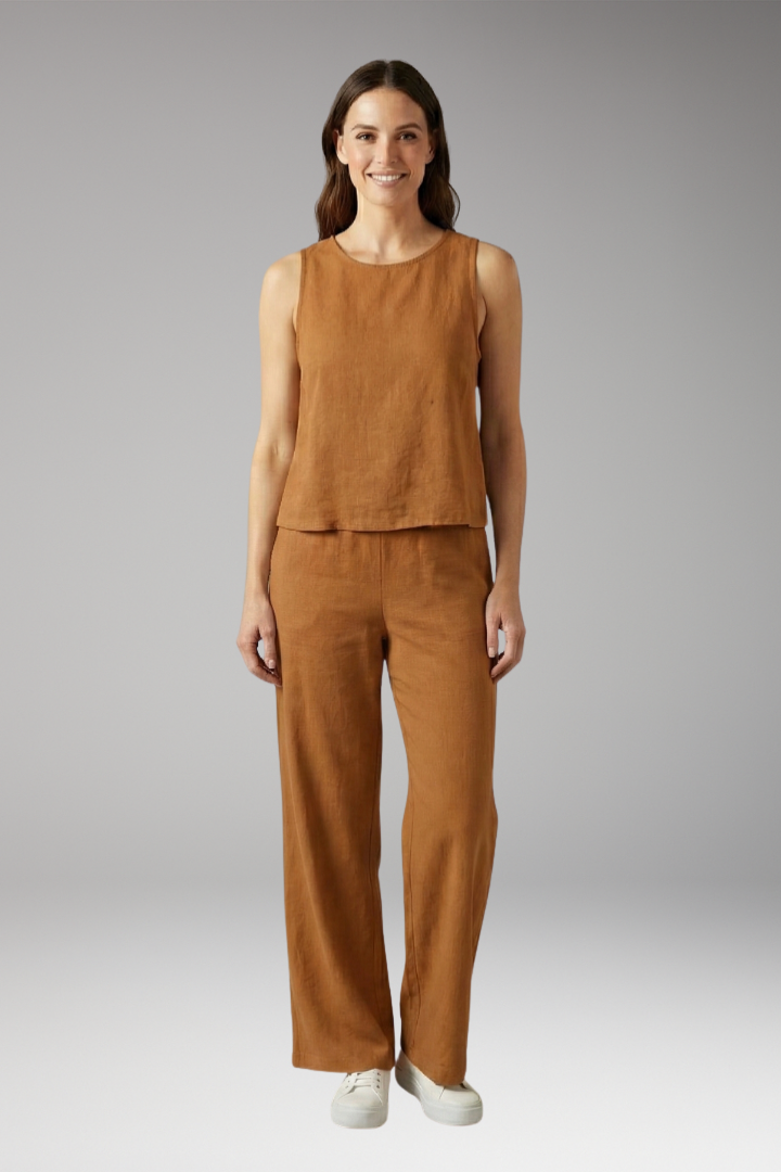 Women's Two-Piece Set with Sleeveless Top and Wide-Leg Pants