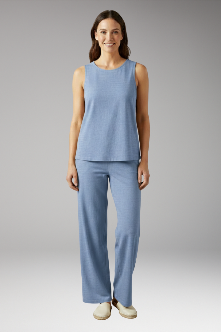 Women's Two-Piece Set with Sleeveless Top and Wide-Leg Pants