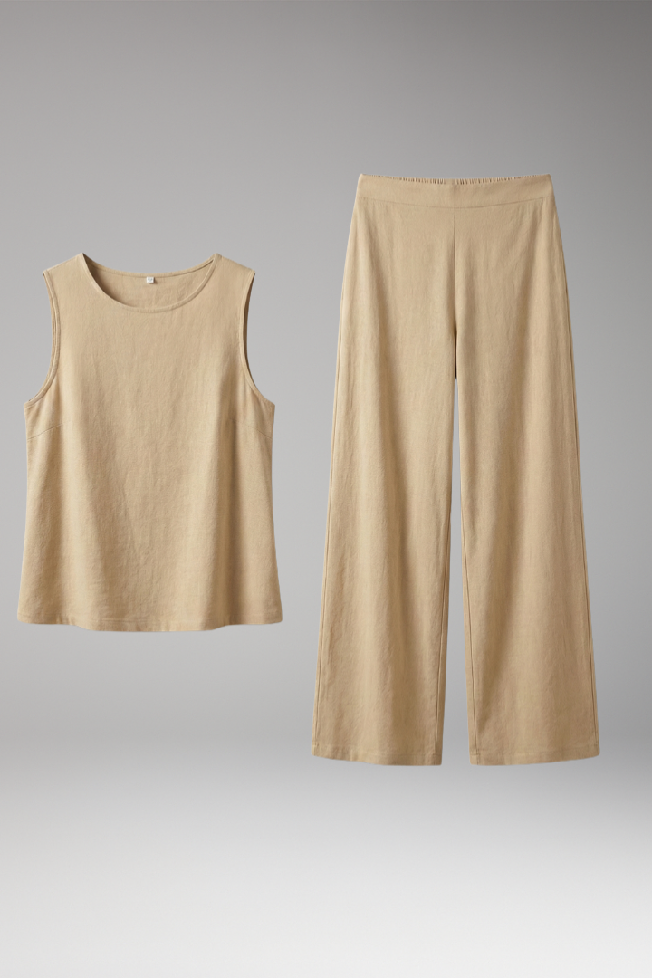 Women's Two-Piece Set with Sleeveless Top and Wide-Leg Pants