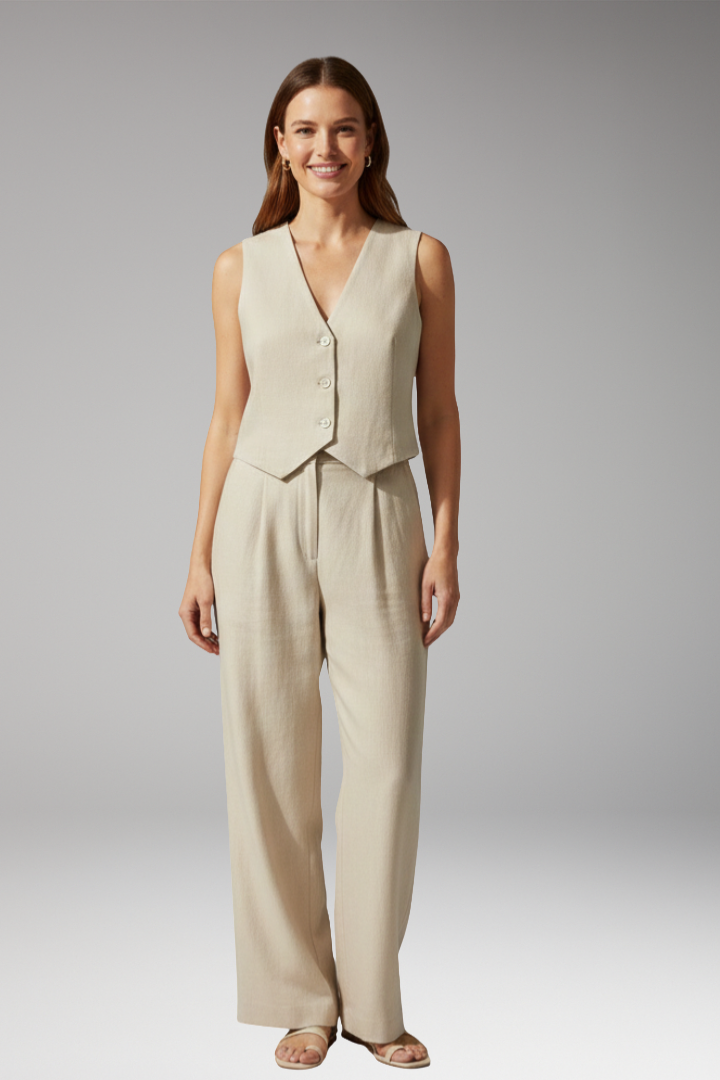 Women's Two-Piece Set with Sleeveless Vest and High-Waisted Trousers