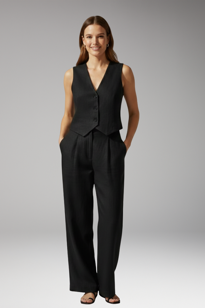 Women's Two-Piece Set with Sleeveless Vest and High-Waisted Trousers