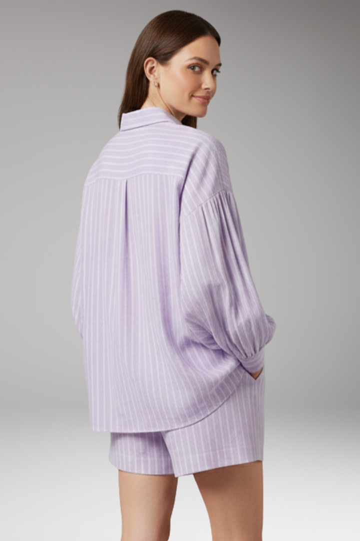 Women's Two-Piece Set with Striped Button-Up Shirt