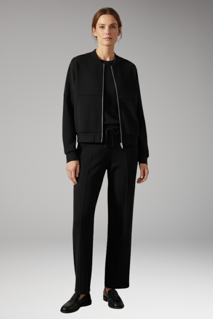 Women's Two-Piece Set with Zip Jacket and Straight-Leg Trousers