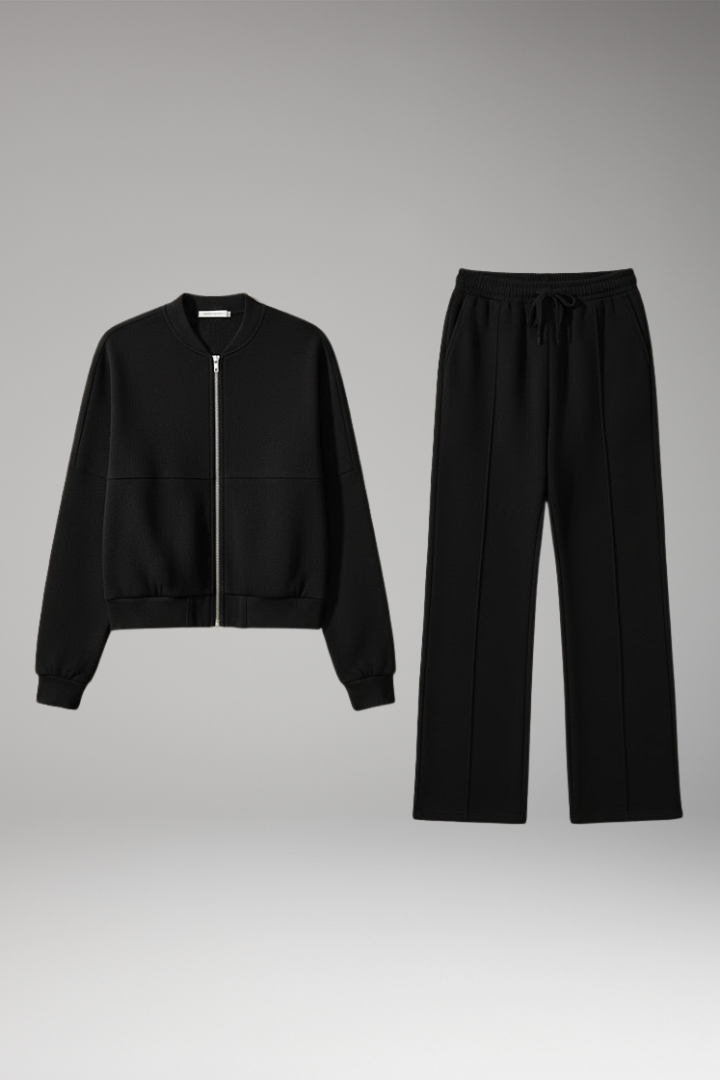 Women's Two-Piece Set with Zip Jacket and Straight-Leg Trousers