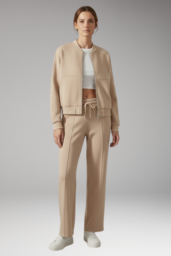 Women's Two-Piece Set with Zip Jacket and Straight-Leg Trousers