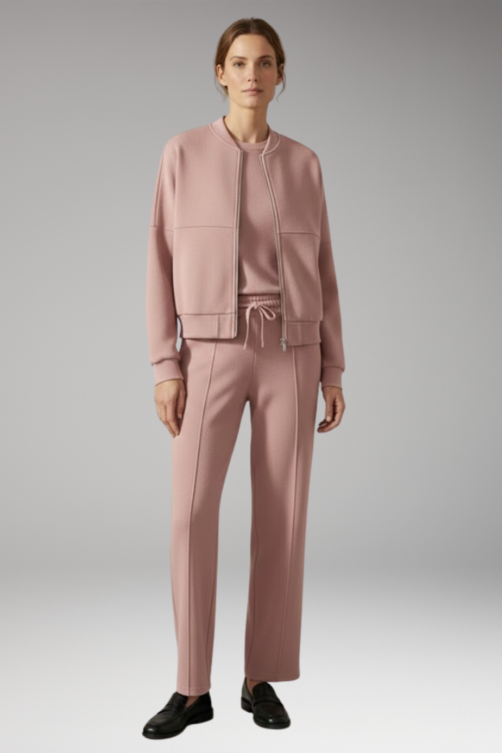 Women's Two-Piece Set with Zip Jacket and Straight-Leg Trousers
