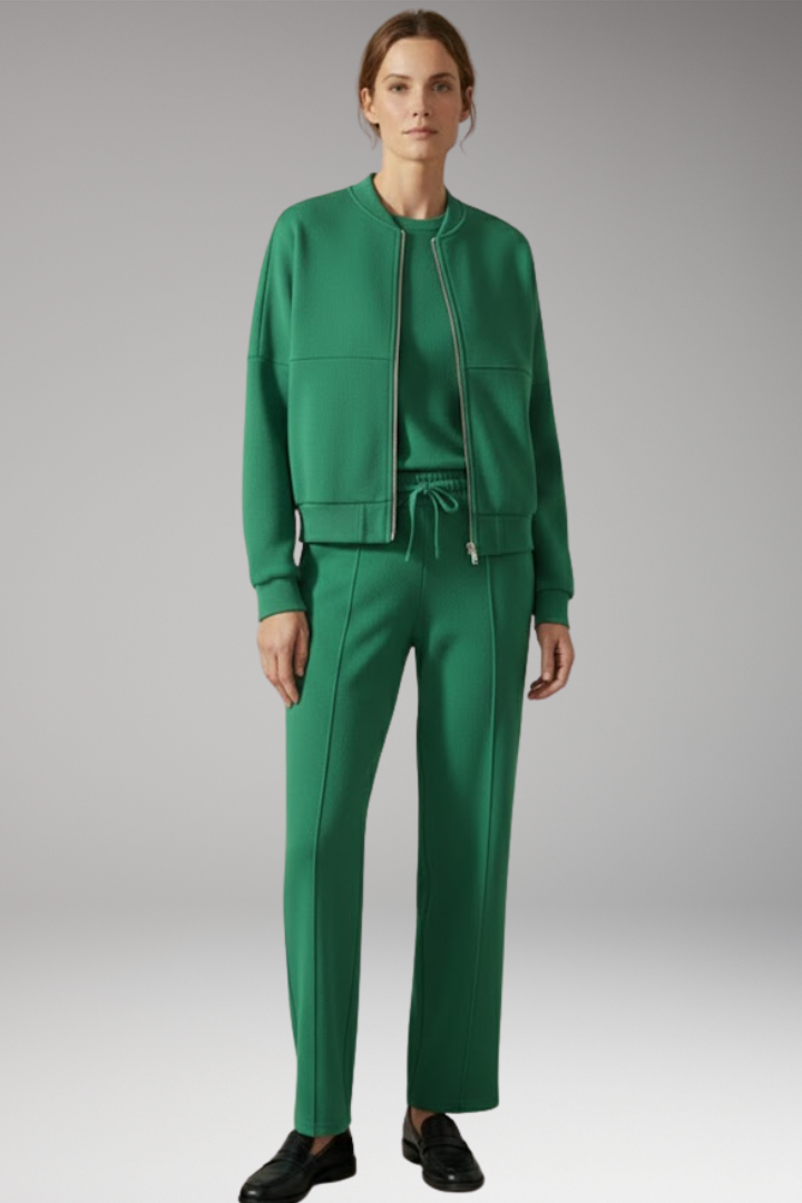 Women's Two-Piece Set with Zip Jacket and Straight-Leg Trousers