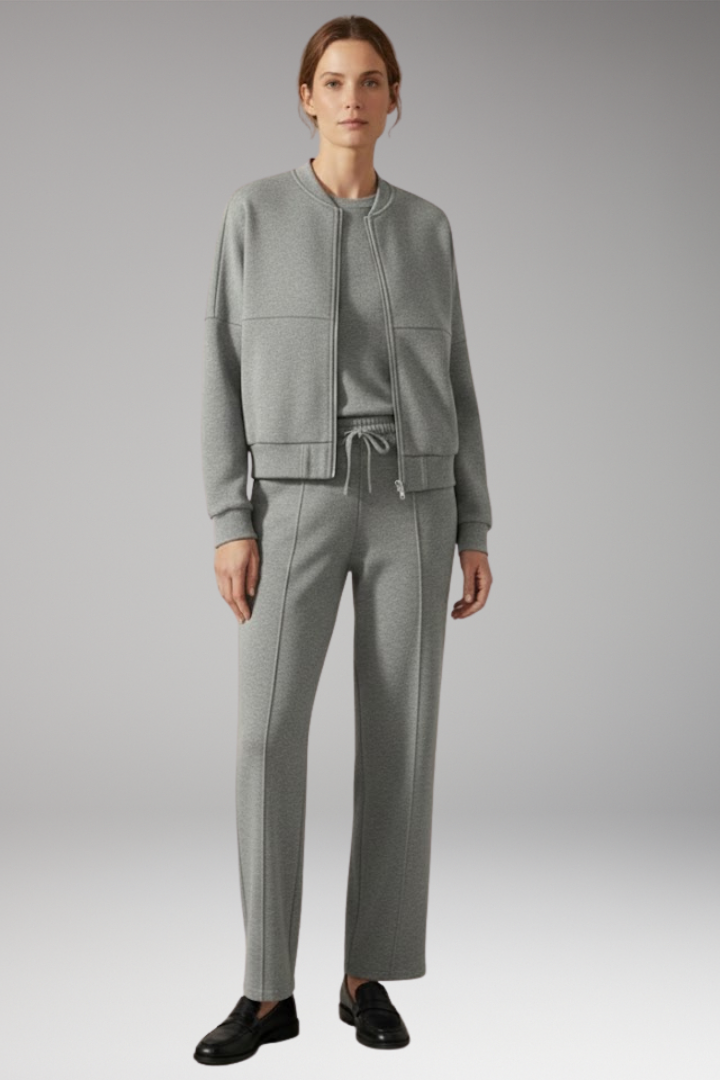 Women's Two-Piece Set with Zip Jacket and Straight-Leg Trousers