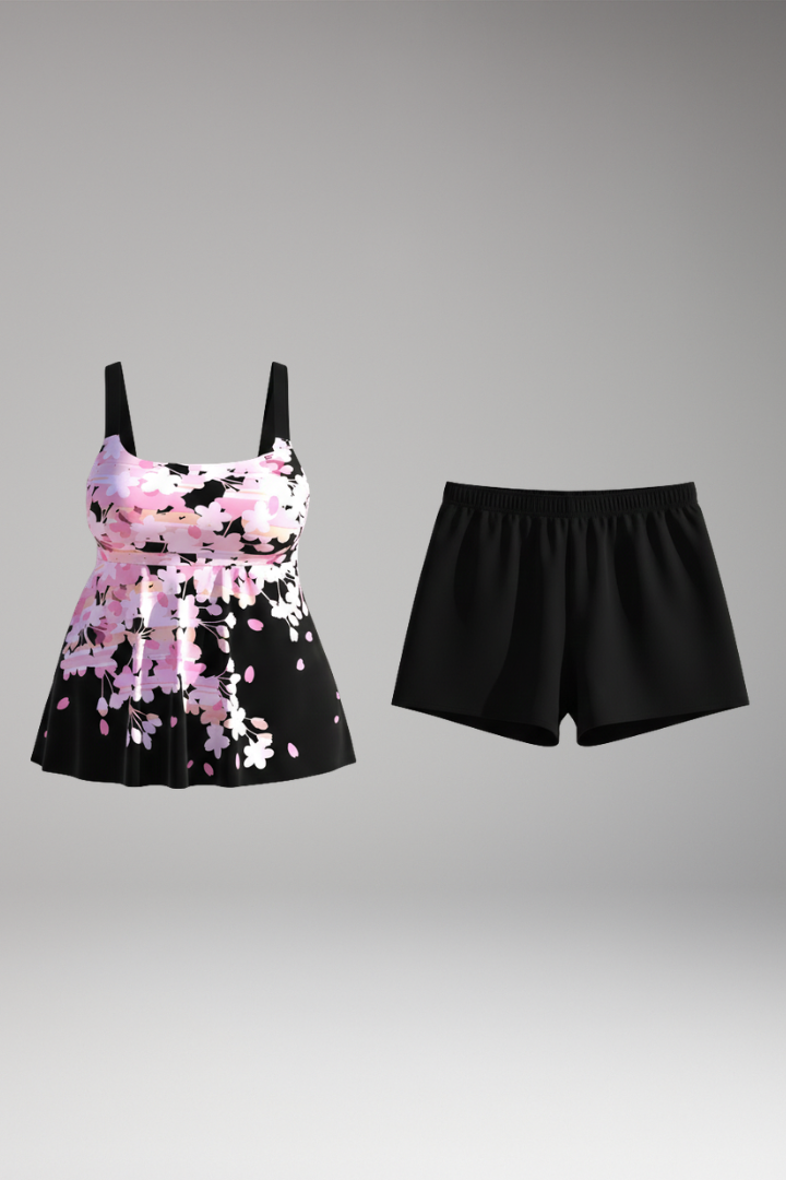 Women's Two-Piece Swimsuit with Floral Print and Adjustable Straps