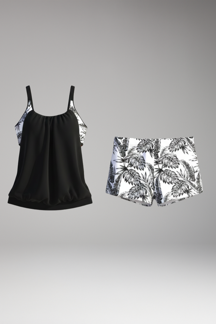 Women's Two-Piece Tankini Swimsuit with Floral Print Shorts
