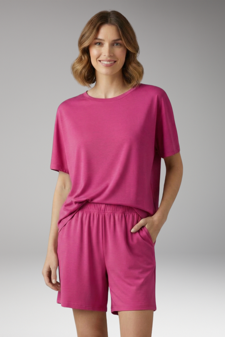 Women's Two Piece Set with Round Neck Top