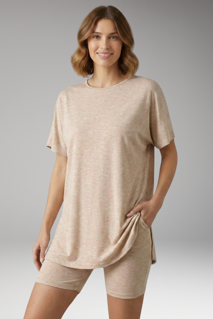 Women's Two Piece Set with Round Neck Top