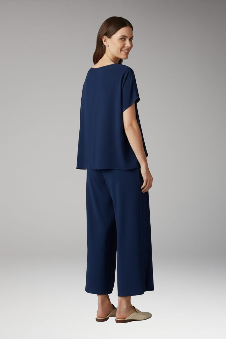 Women's Two Piece Set with Round Neck Top and Pants