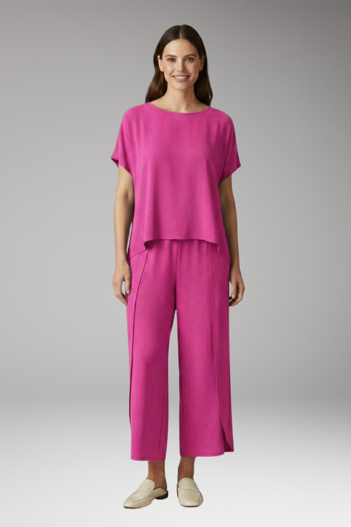 Women's Two Piece Set with Round Neck Top and Pants