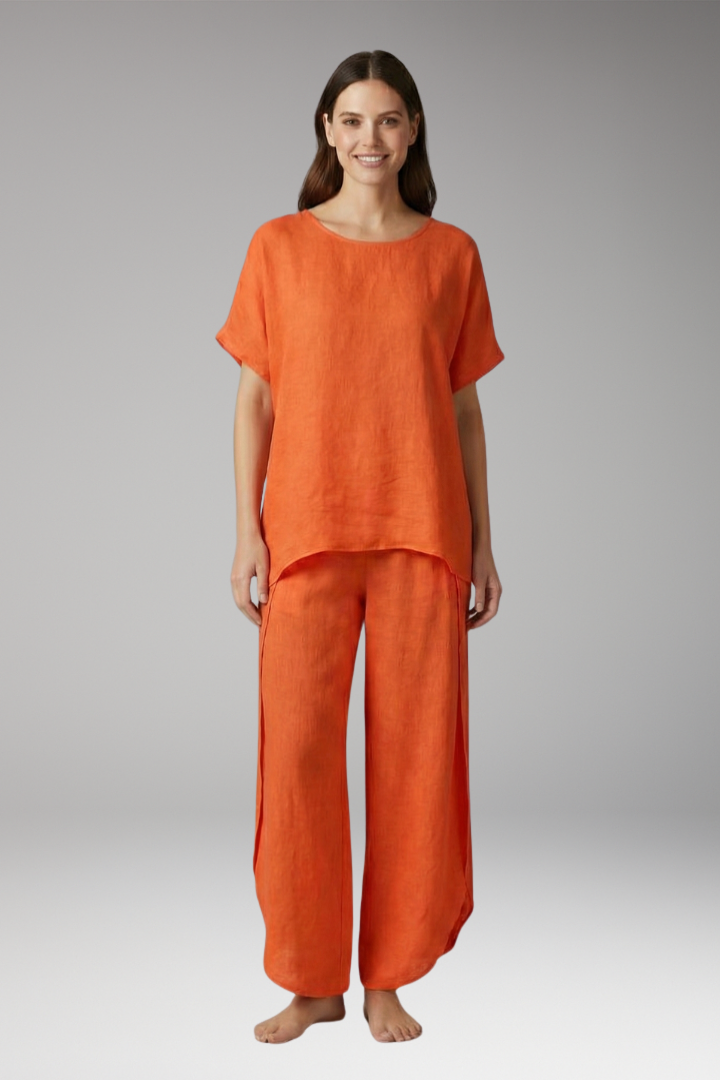Women's Two Piece Set with Round Neck Top and Pants