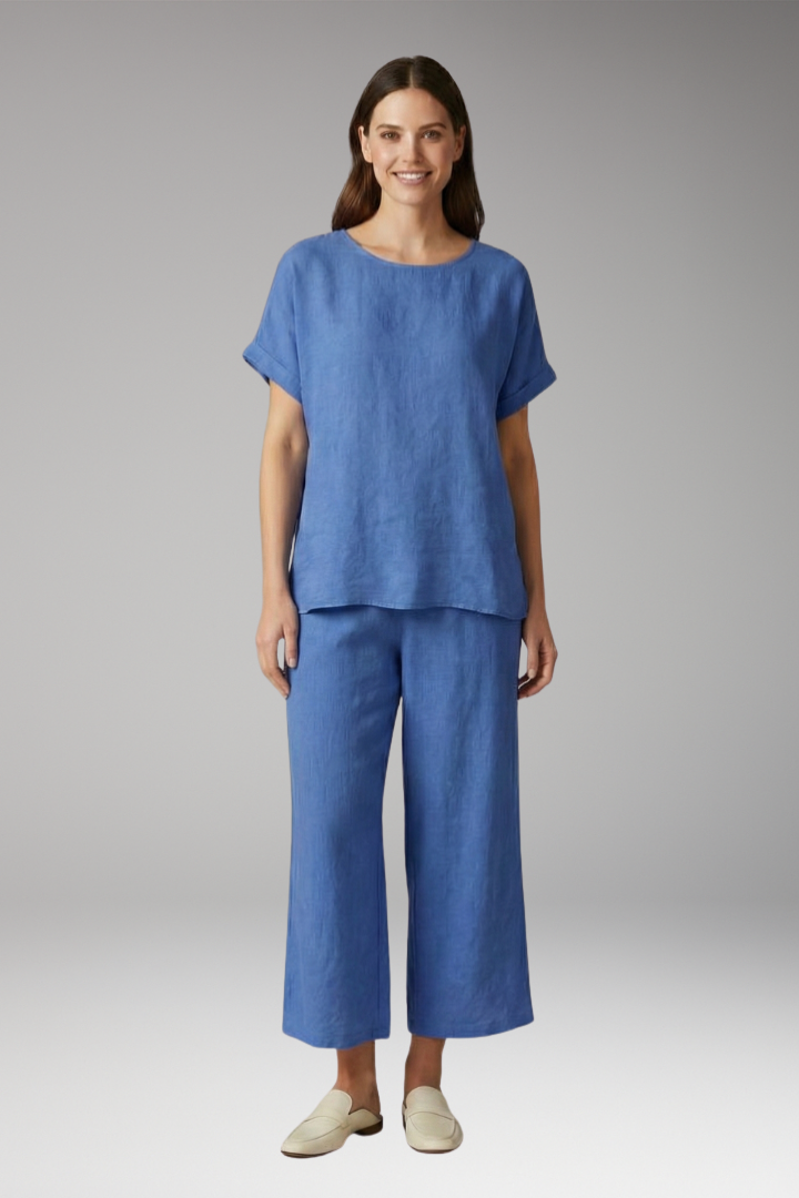 Women's Two Piece Set with Round Neck Top and Pants